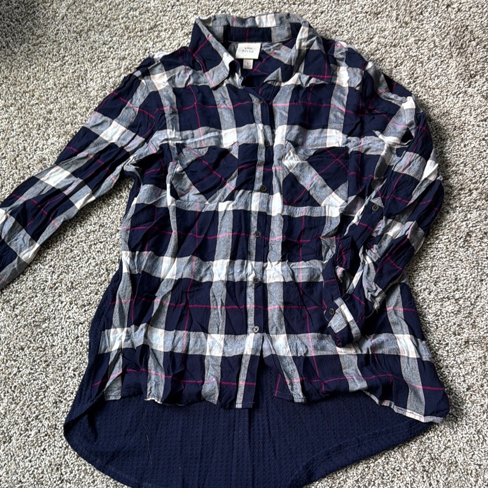 Knox Rose Navy and Cream Plaid Shirt